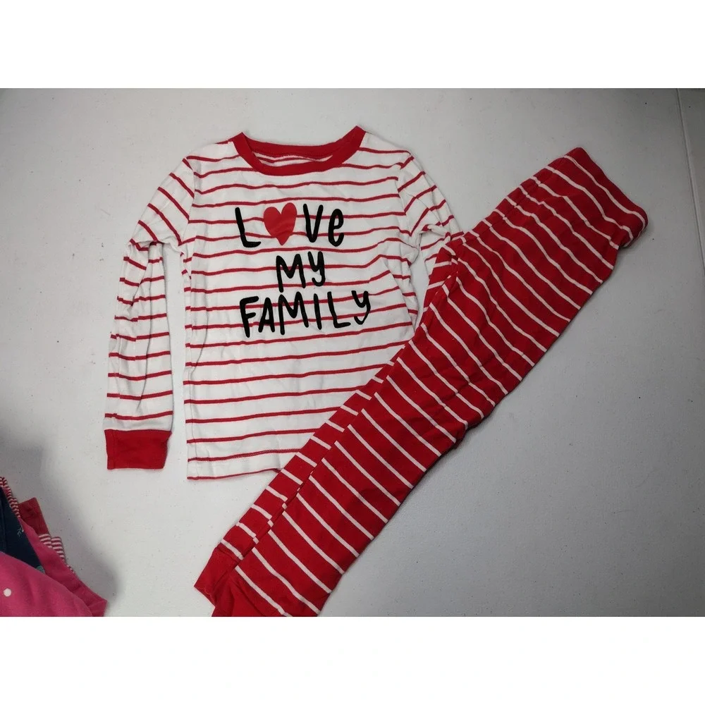 Carters Girls Pajama Set Bundle 3-Pack Size 7 Llama Butterfly Love My Family Red